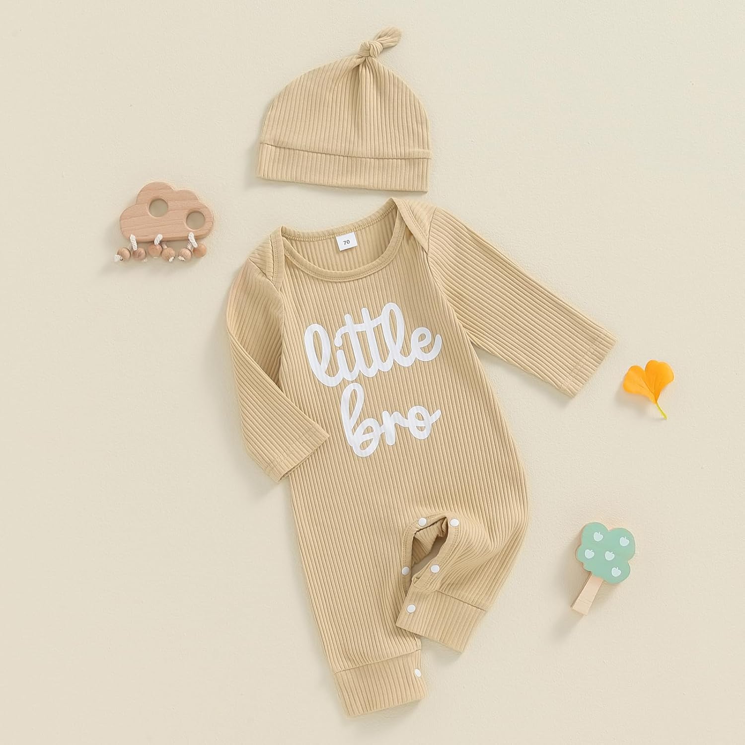 FIOMVA Little Dude Outfits Newborn Baby Boy Fall Winter Romper Jumpsuit Long Sleeve Onesie Rib Knit Onepiece Hat Set - Image 3