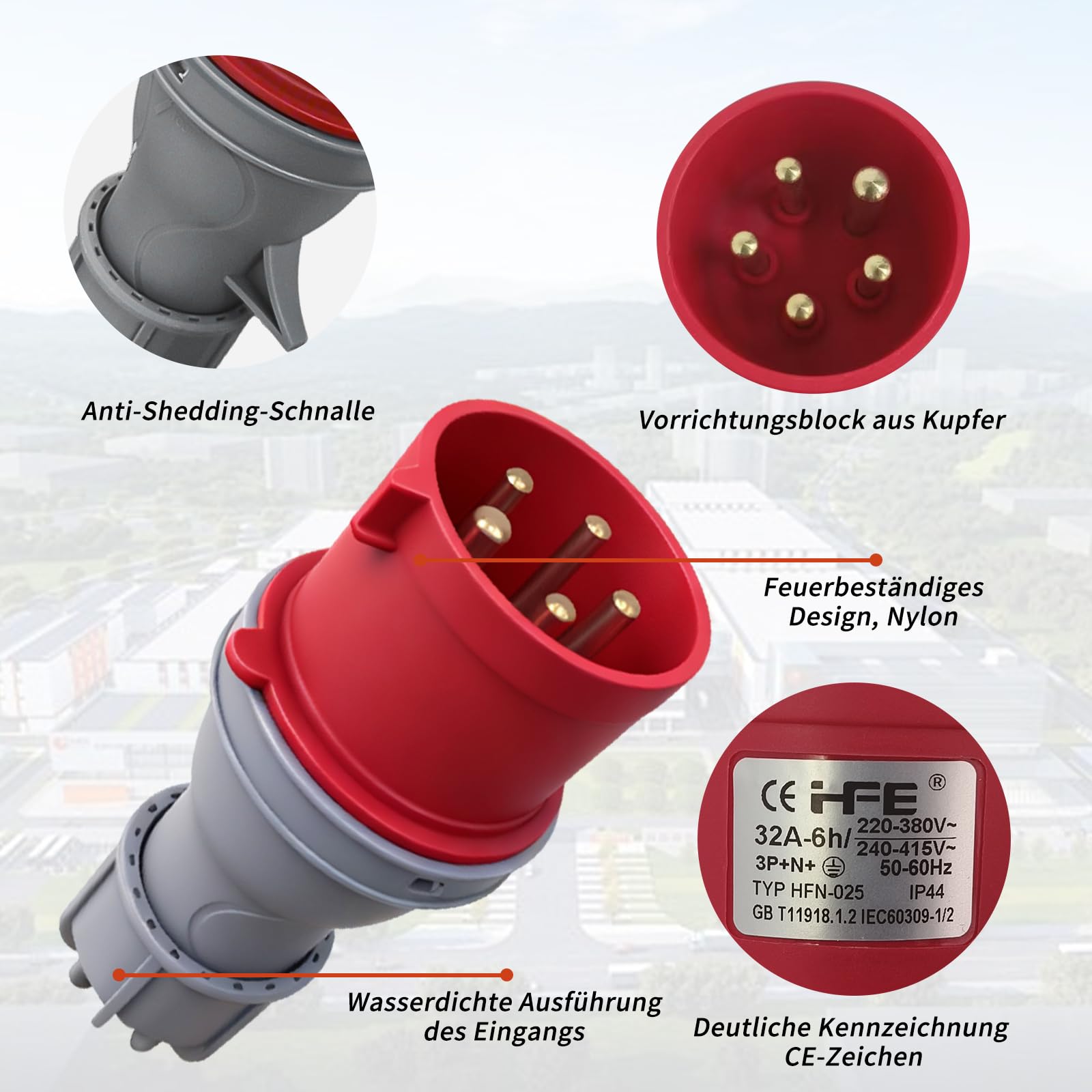 CEE Adapter 32A auf 16A, CEE Stecker Starkstromkabel Verlängerungskabel 220V-380V, IP44-66 Starkstrom Verteiler mit RCD Leitungsschutzschalter, 5 Pin Steckdose für Werkstatt, Baustelle