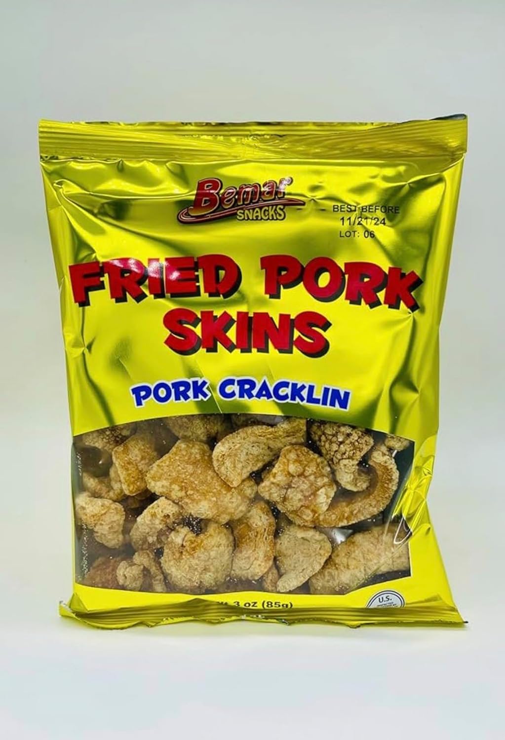 Bemar Snacks Pork Cracklins 24 Bags, 3oz per Bag
