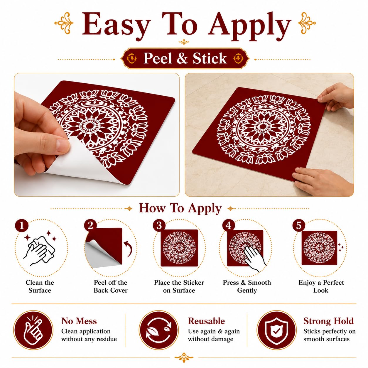 Rangoli Stickers - Diwali & Festival Decor -4 Rangoli Stickers - Diwali & Festival Decor -4