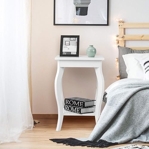 Miniatura 5 de Giantex Mesa auxiliar de 16 pulgadas con almacenamiento y estante patas curvas, muebles para el hogar para sala de estar, sofá, mesa auxiliar,