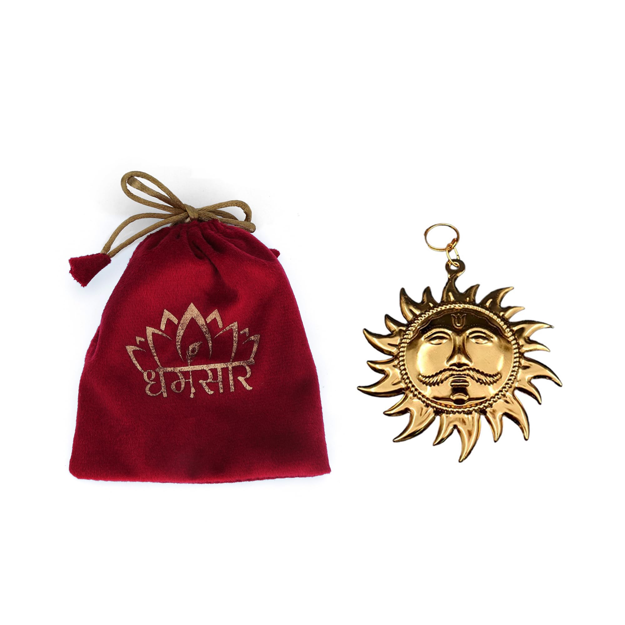 Dharmsaar Small Suraj Locket, Sooraj Pendant Necklace for Men and Women, Gold Shri Surya Locket with Crystal for Boys and Girls, Sun Metal Pendant Religious Jewellery Gift Item (Without Chain)-image-22