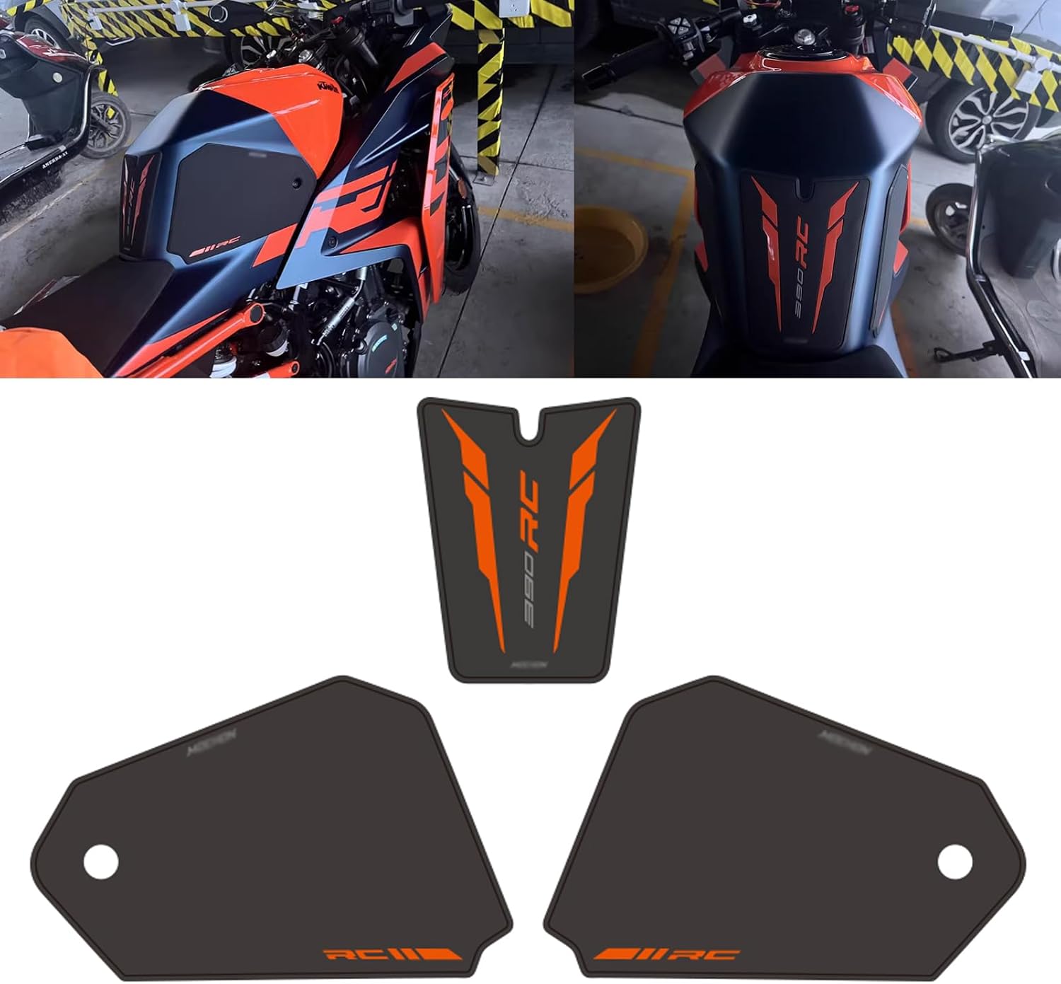 FOR RC390 2024 Anti-slip Side Fuel Tank Sticker Waterproof Pad Rubber Sticker 3D Embossed Rubber Fuel Tank Pad Fuel Tank Knee Pad Sticker RC390 2022-2023-2024 2022-2024 (Black)