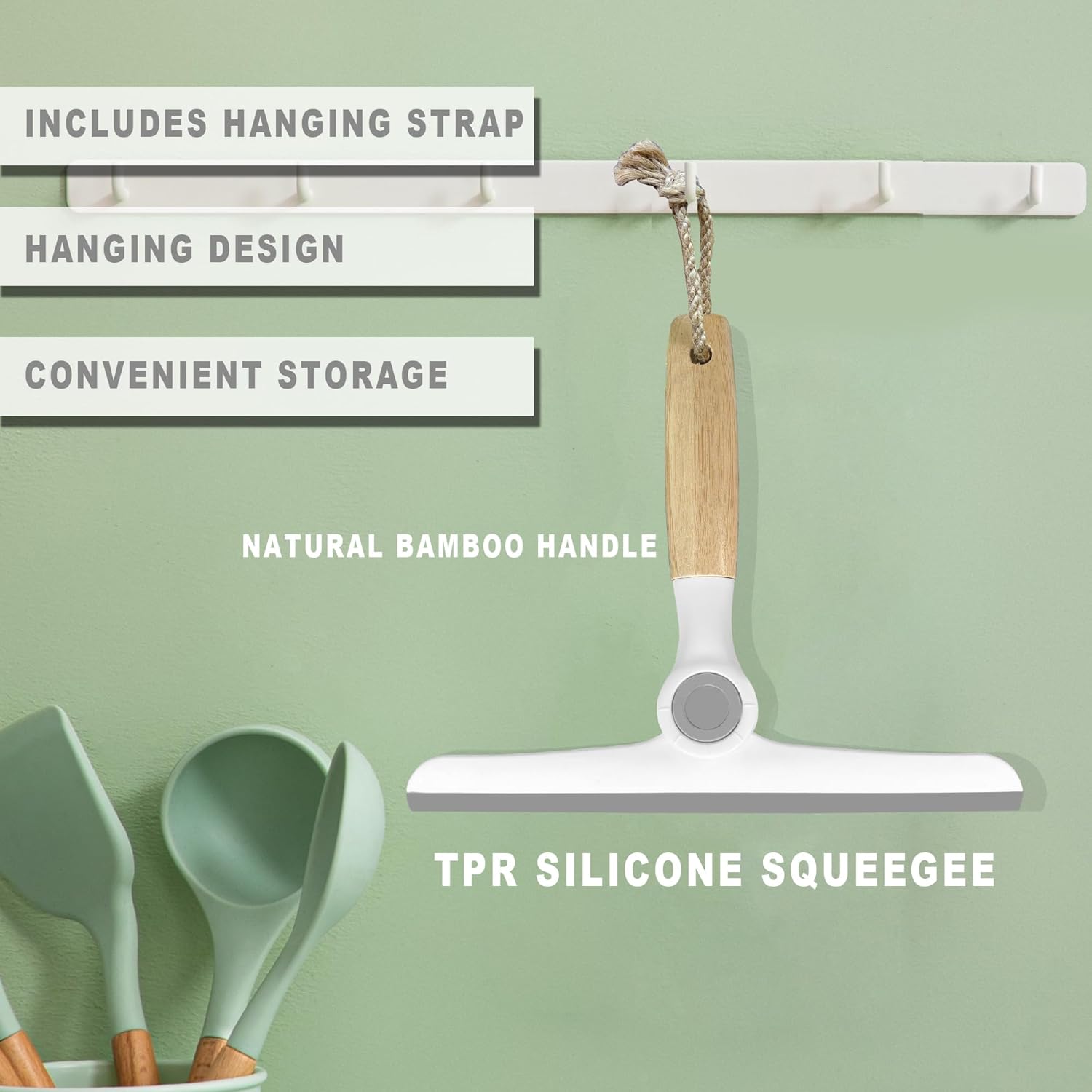 NBGYTECH Window Squeegee Household Cleaning Scraper Handheld Squeegee for Shower Glass Door Mirror Car Windshield (White Bamboo Handle)