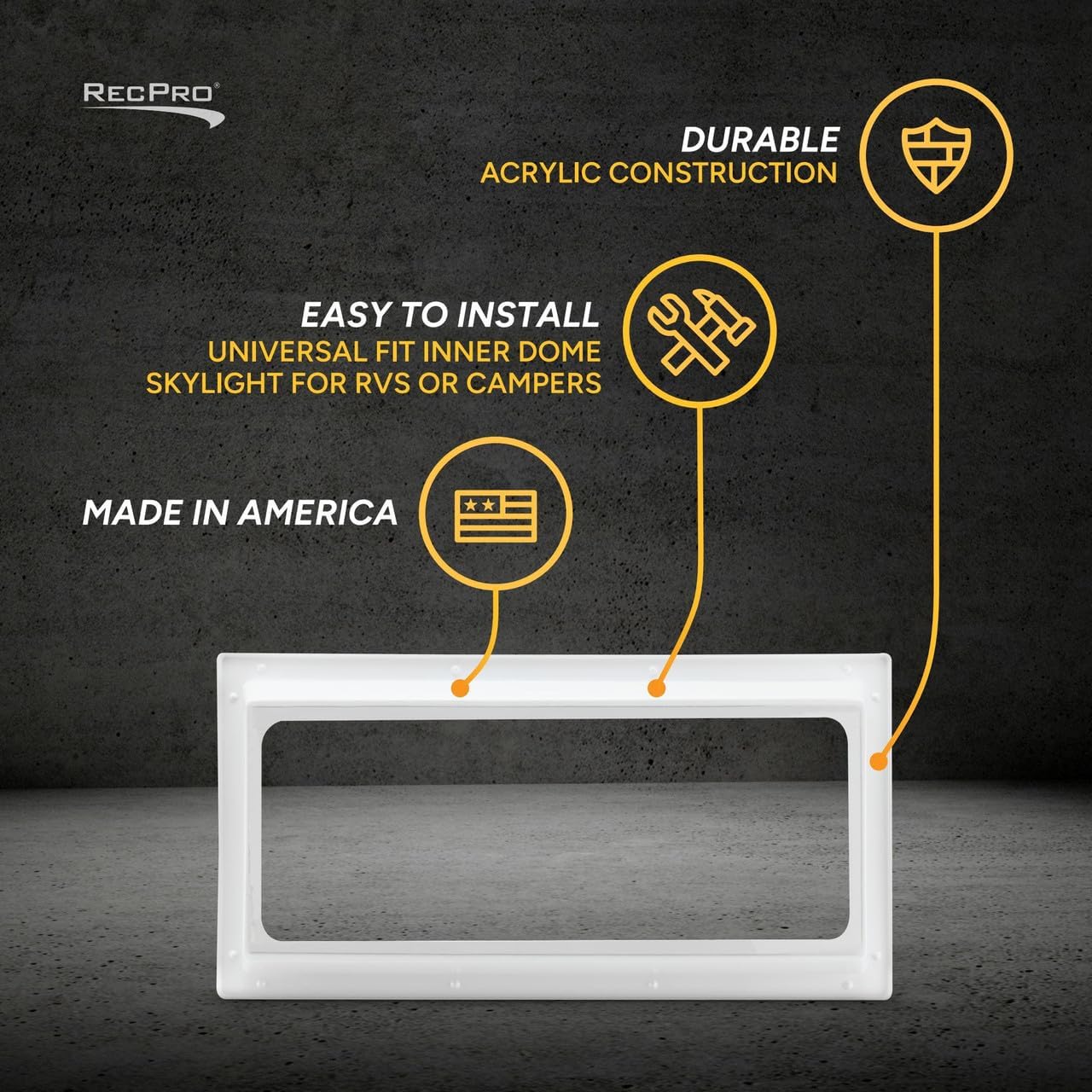 RecPro RV 14" x 30" Inner Dome Skylight Clear Flat Arch with White Trim Ring | Universal Fit Acrylic RV & Camper Skylight Insert, | Heat Insulating Design | Allows Natural Light | Made in USA