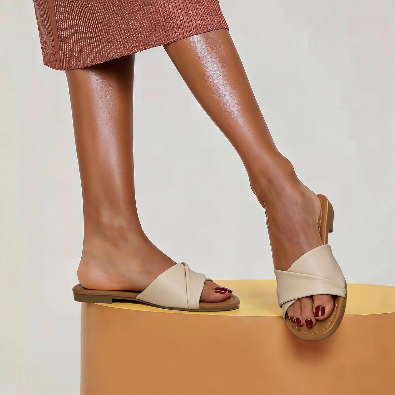 ATHMILE Sandals for Women 2026 Dressy Summer Flat Comfortable Fashion Beach Cute Ladies Slides Leather Casual Dress Women's Sandals Size 6-11 - Image 3