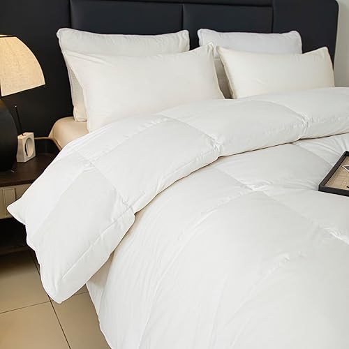 Miniatura 3 de Eastwarmth Edredón de plumas de ganso, para todas las estaciones, 100% algodón, relleno de edredón acolchado mediano y cálido, color blanco,