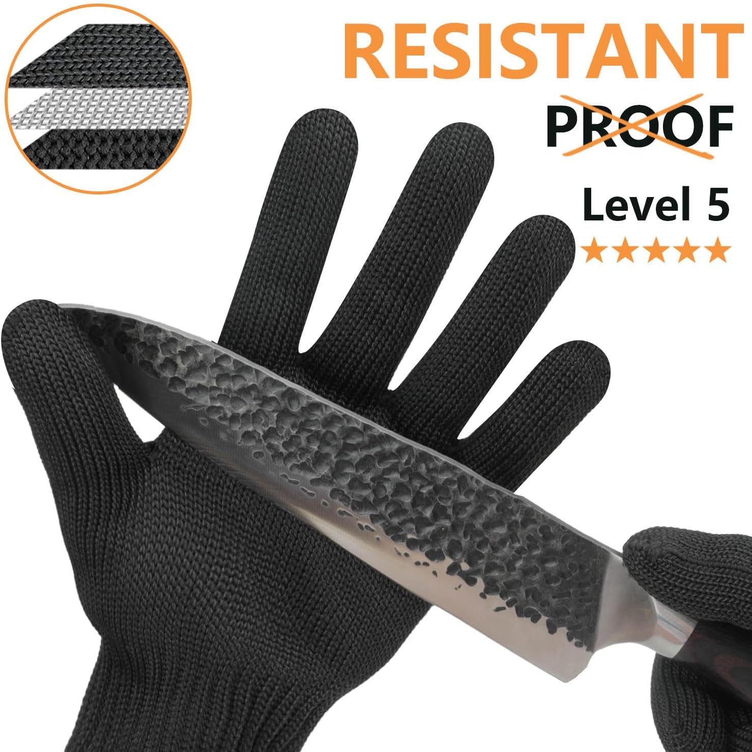 Level 5 Cut Resistant Gloves for Kitchen & Mandoline Slicer, Safety Food Grade Stainless Steel Wire Protection, High Dexterity Ambidextrous Work Gloves for gardening, Woodworking, Black (L) - Image 2