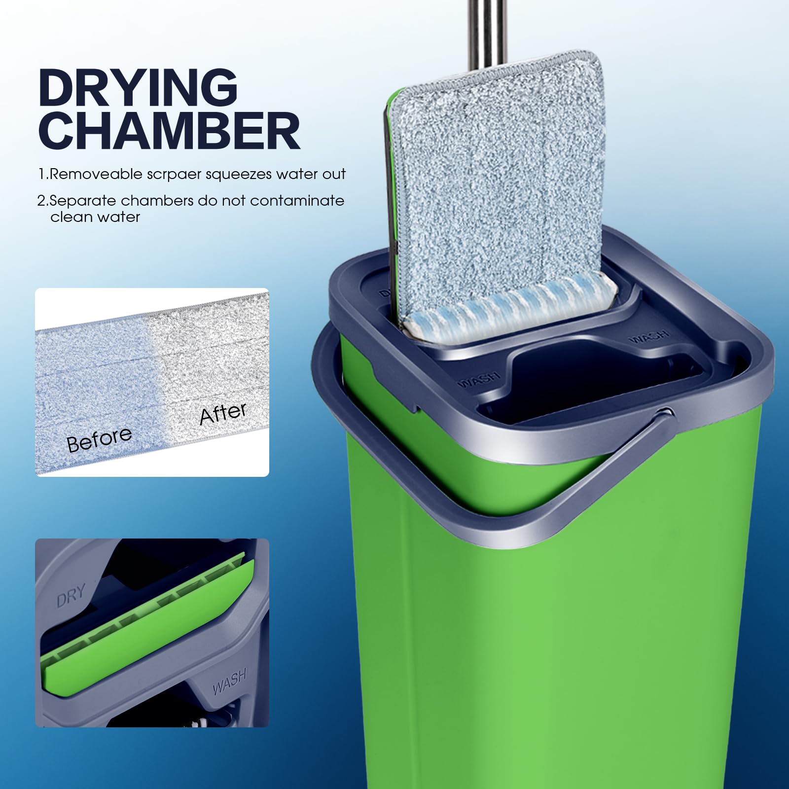 Mocio Piatto Lavapavimenti Con 4 Panni Microfibra - Testa Girevole 360°, Manico Regolabile 127 Cm - Foto 8