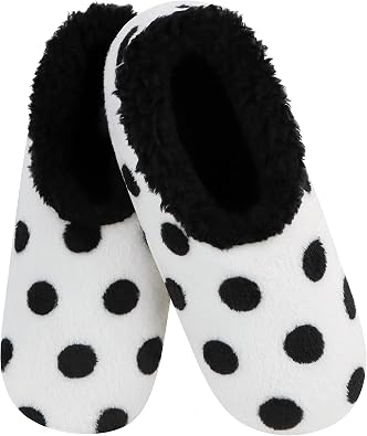 Snoozies Sherpa-Lined Slipper Socks Fuzzy, Cute - Black & White