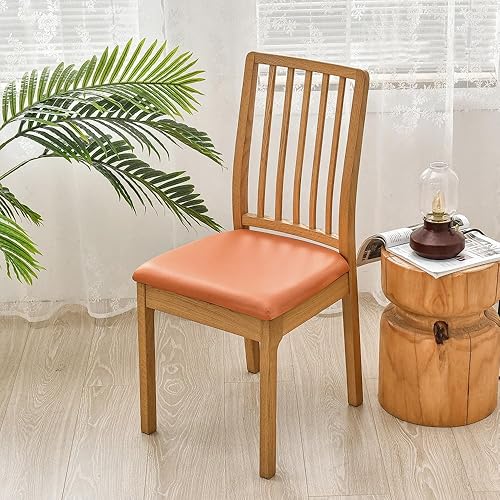 Miniatura 8 de SearchI Fundas de asiento impermeables de piel sintética para sillas de comedor, paquete de 6 fundas de asiento elásticas de piel sintética para