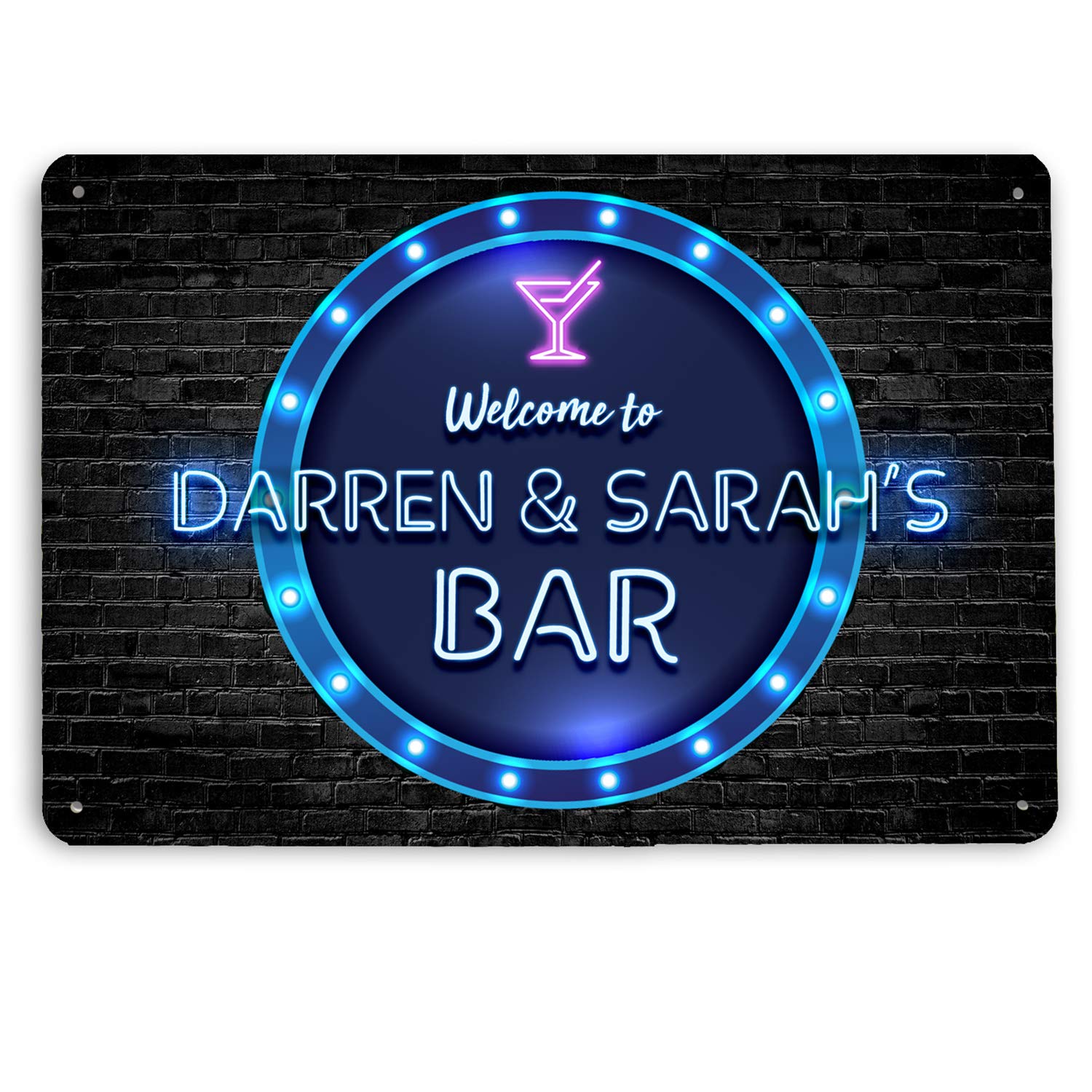 Personalised Bar Sign, 80s Cocktail Neon effect style metal A4 Printed pub inn bar sign