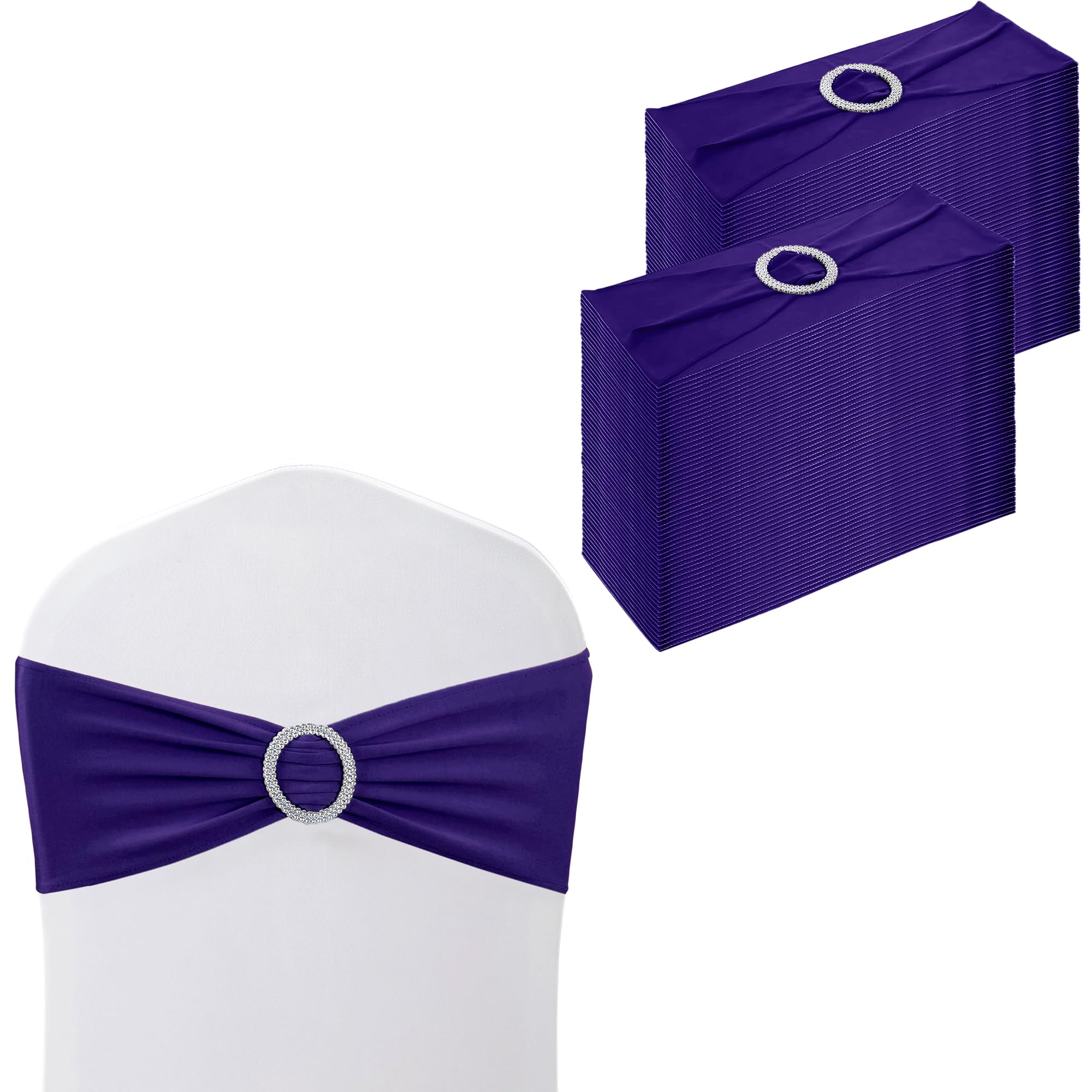 WedDecor Stretch Chair Bands Plain Spandex Band with Slider Buckle for Wedding Party Chair Decoration, Events Supplies, Formal Meeting, Purple, 13 x 6 Inches, 100pcs