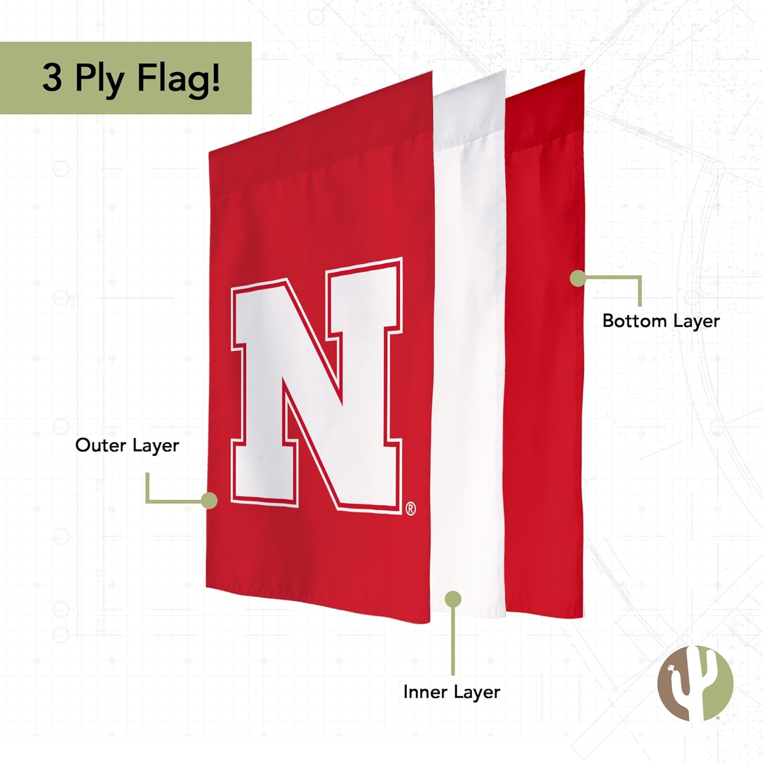 Desert Cactus University of Nebraska UN Garden Flag – 19 x 12 inch Nebraska Cornhuskers Banner, For Outdoor Display and Events (Design D) - Image 3