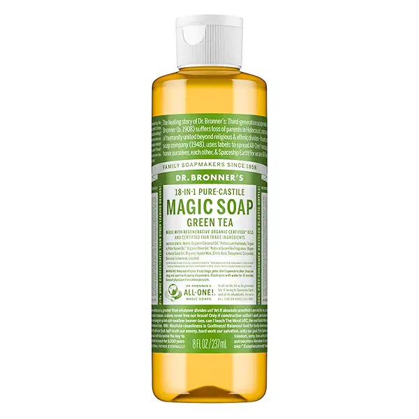 Dr. Bronner's Pure-Castile Magic Liquid Soap (Green Tea, 8 Ounce) - Made with Regenerative Organic Certified Oils- For Face, Hair, Hand & Body Soap, Laundry, Pets- Concentrated, Vegan, Non-GMO 1