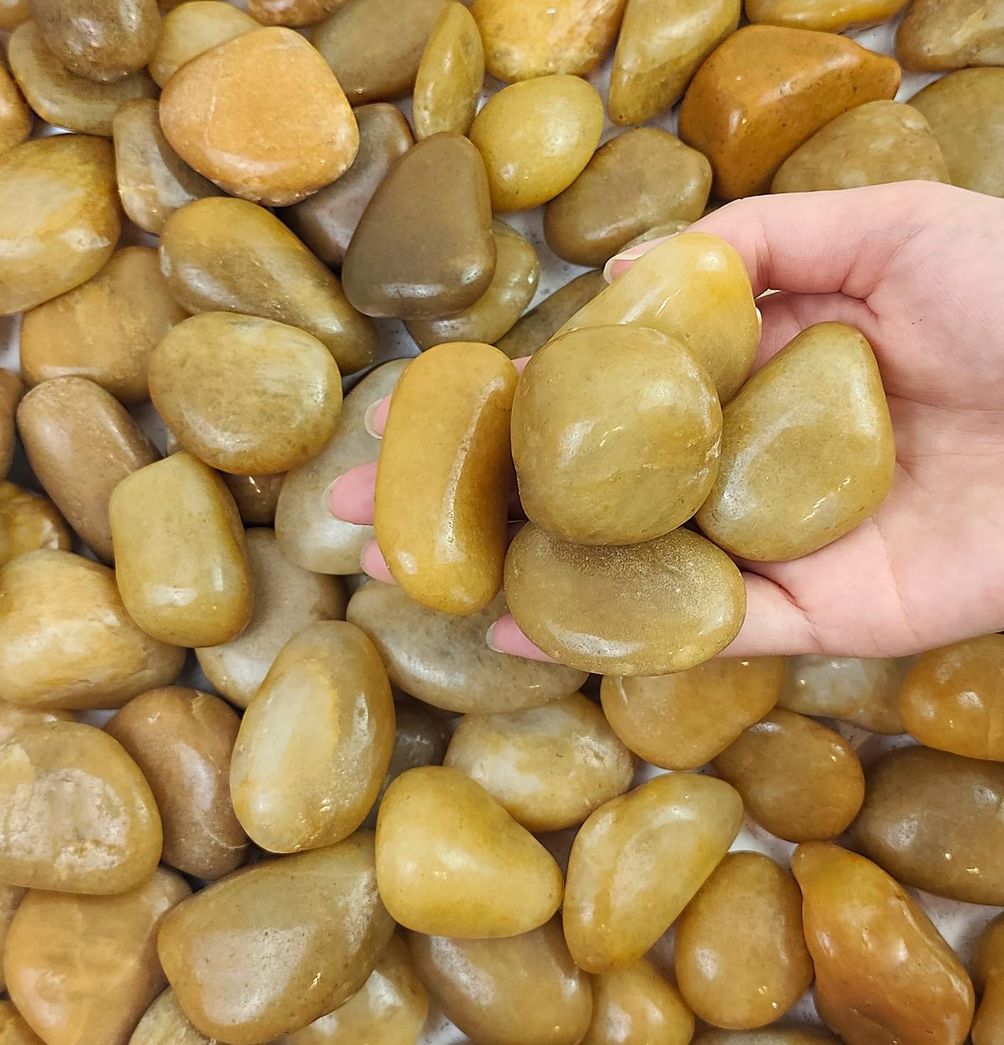 FANTIAN 4 lbs Small Bag Yellow Stones, 30-50 mm Pebbles for Plant Pots, Decorative Stones Rocks for Garden, Vases, Aquariums, Fountains, Pathways and Backyard (1.8 Kgs)