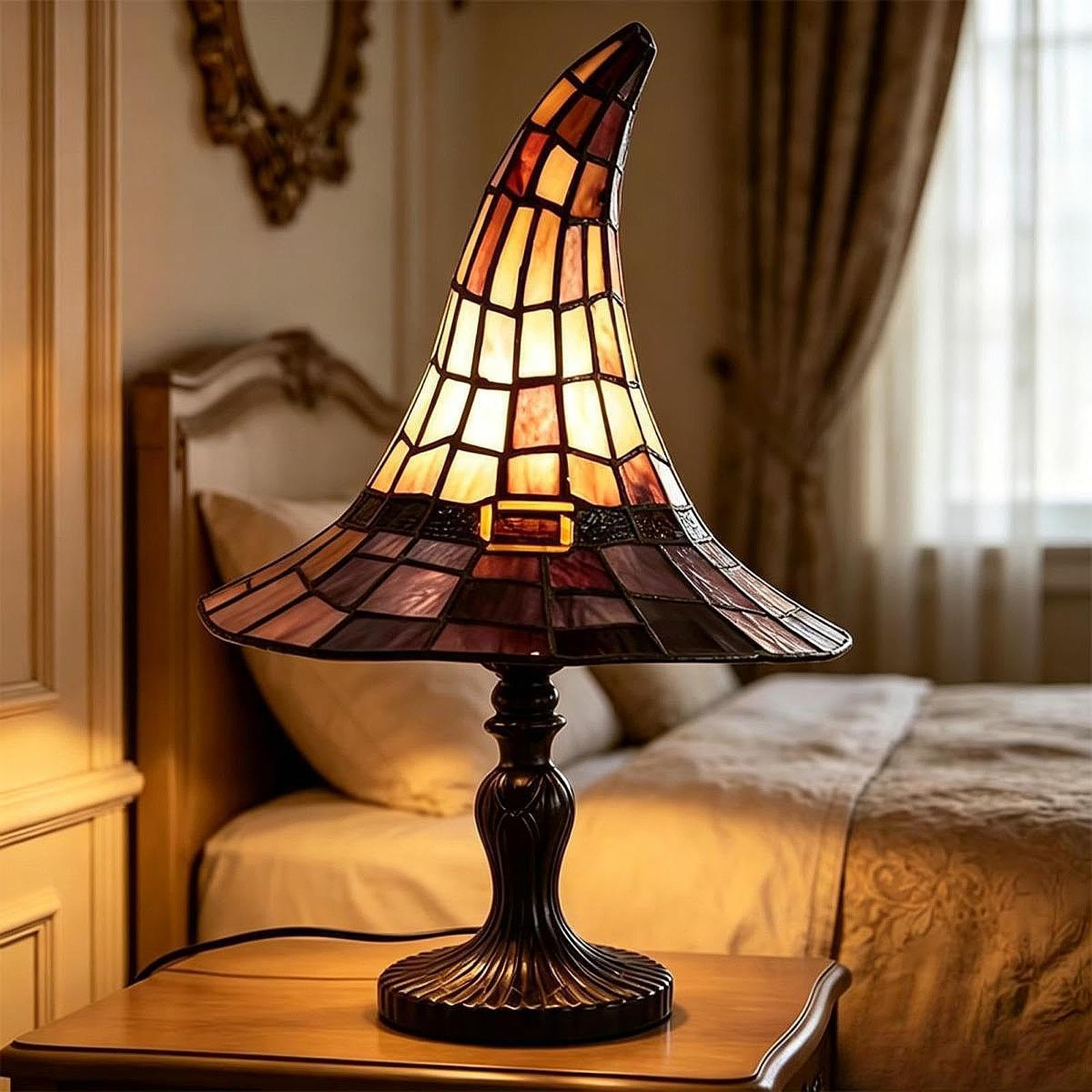 Milageto Lampada a Forma di Cappello da Strega, Realizzata a Mano e Riutilizzabile, Ideale per la Decorazione della casa, per Donne, Come Accessorio, Altezza 30 Cm