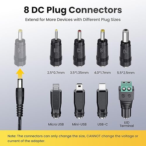 Miniatura 3 de Adaptador de fuente de alimentación de 5 V 1 A 6 pies con 8 puntas, cargador de 5 W CACC CA 100V-240V a CC 5Volt 1Amp 0.5A Cable de alimentación de