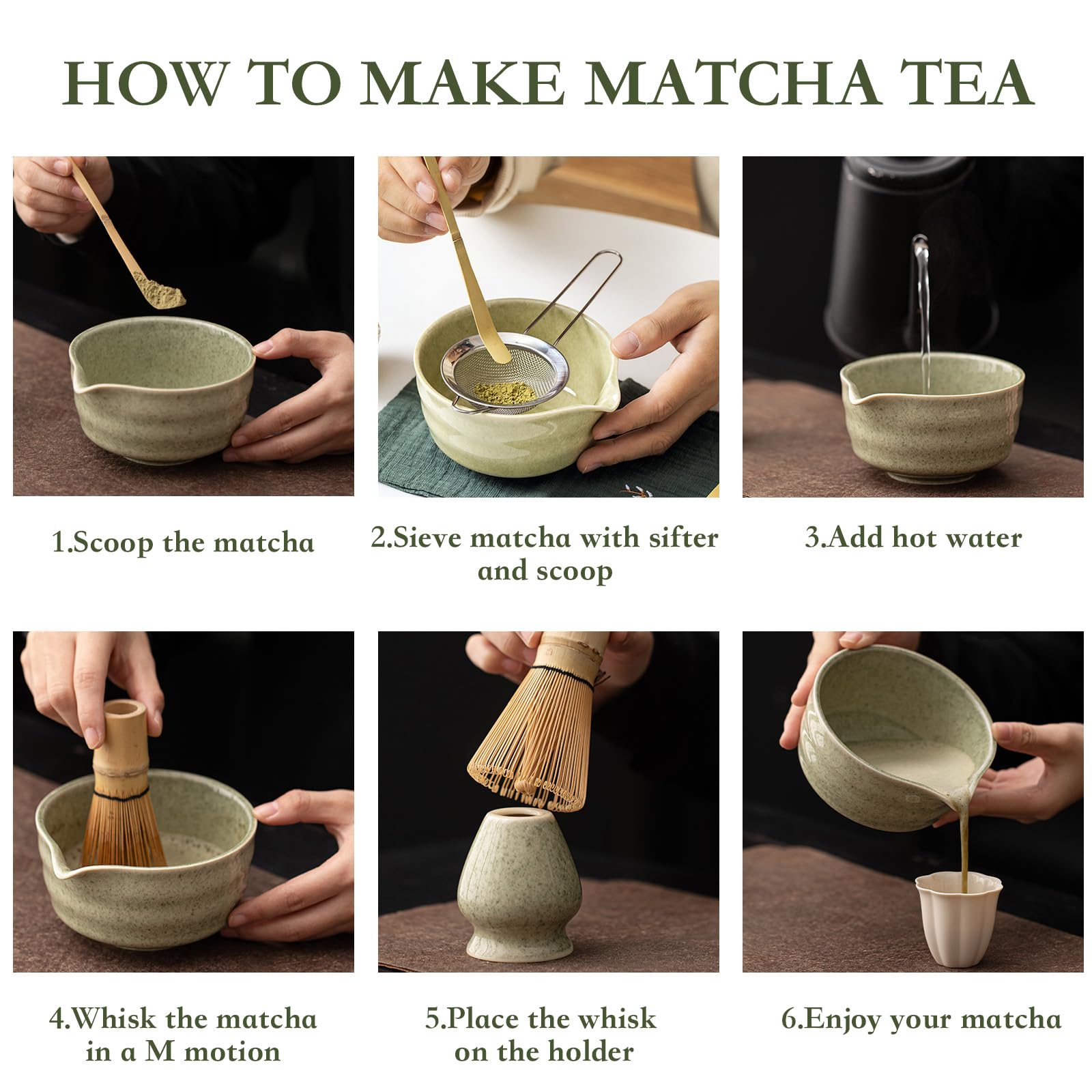 Matcha-Schneebesen-Set, 5-teilig, Grün