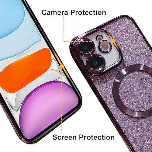 Miniatura 5 de Funda magnética con purpurina para iPhone 11 de 6.1 pulgadas, compatible con Magsafe, bonita funda de lujo con revestimiento brillante, protector