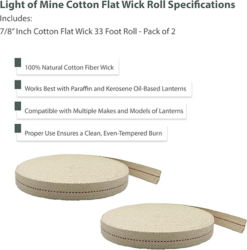 Miniatura 10 de Light of Mine - Rollo de mecha plana 100% algodón, 1 pulgada, 33 pies, para linternas a base de aceite de parafina o queroseno y lámparas de aceite