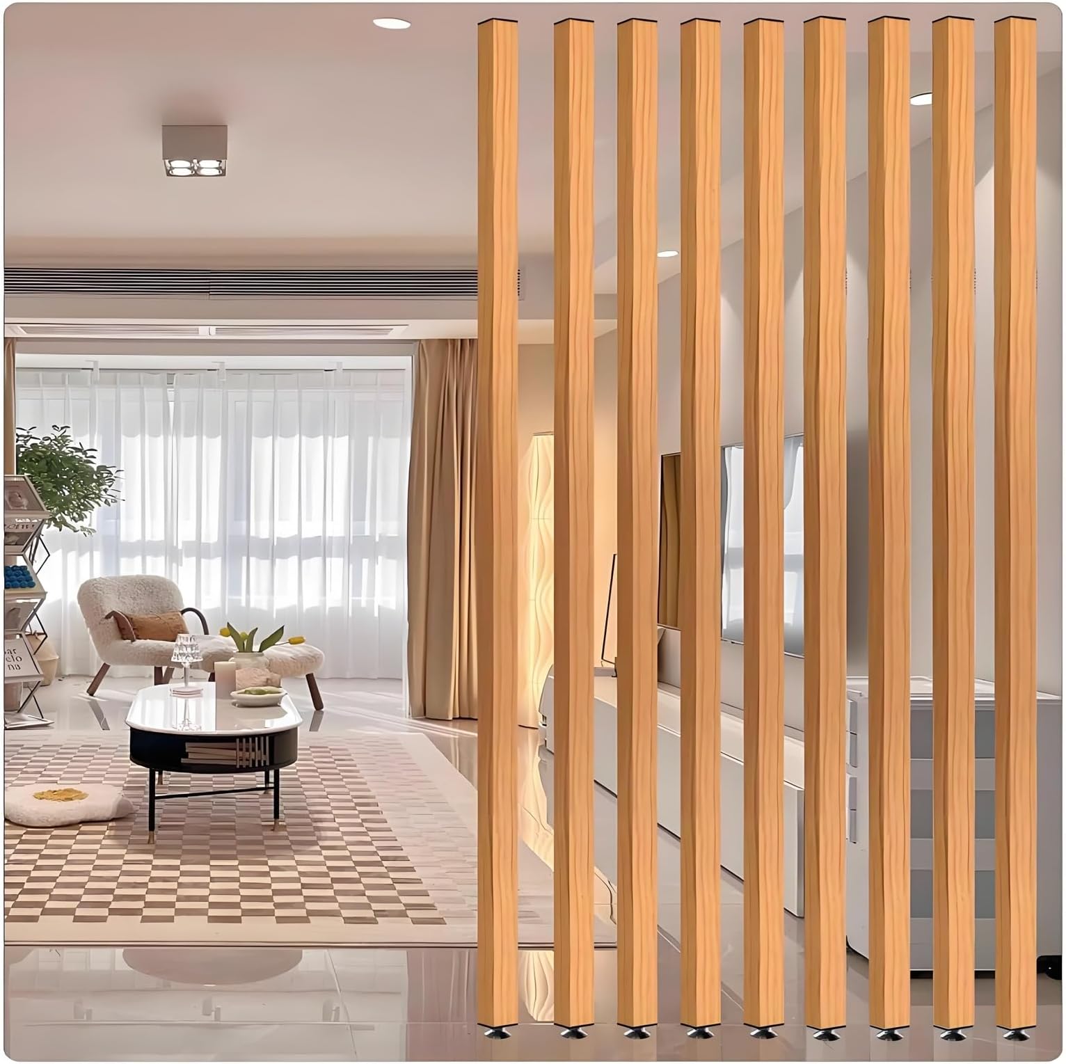 Room Divider Partition Post Metal Slats, Custom Size Floor to Ceiling Privacy Screens Columnar, Corridor/Stairwell Wall Partition Column，Made of Aluminum(7root,100cm/39.3in/3.28ft)