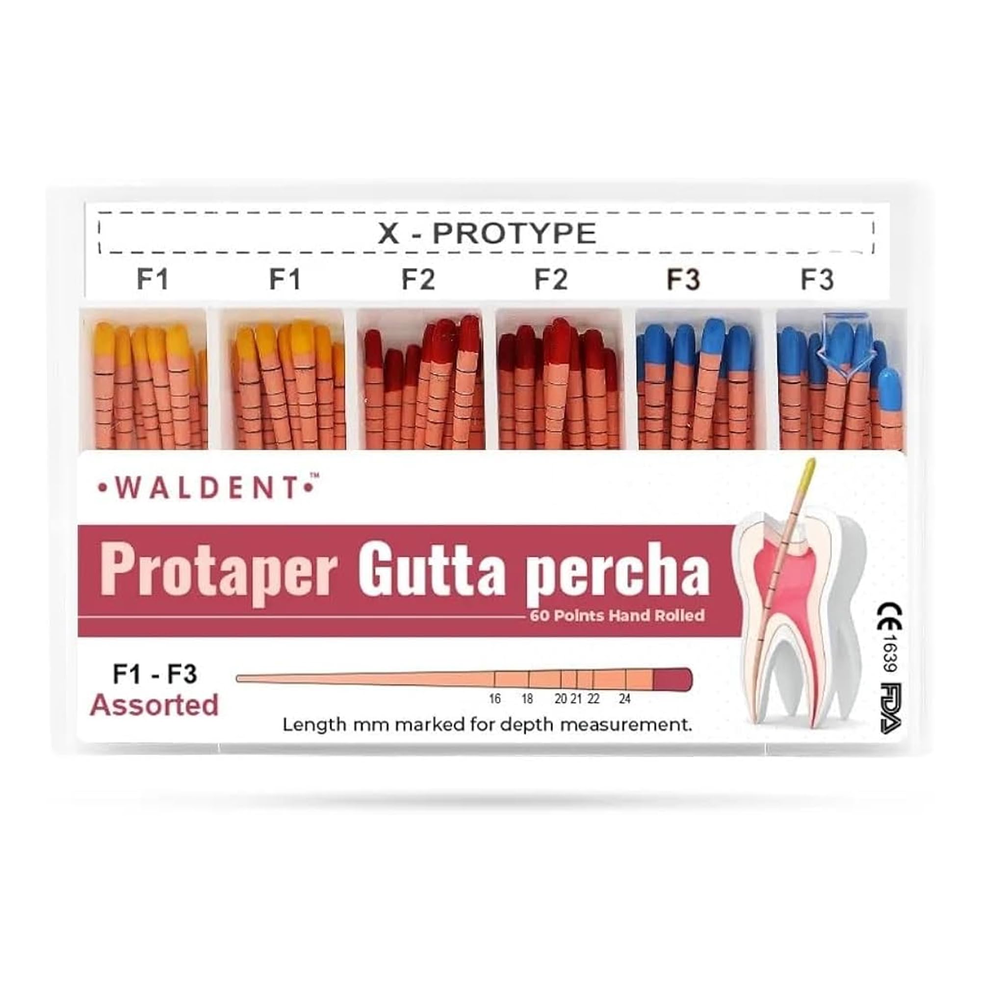 Waldent Gutta Percha Points Protaper #F1āF3 | Length Marked | Rotary File Compatible | Root Canal Filling Material | Sterile & Radiopaque | Endodontic Dental Supplies