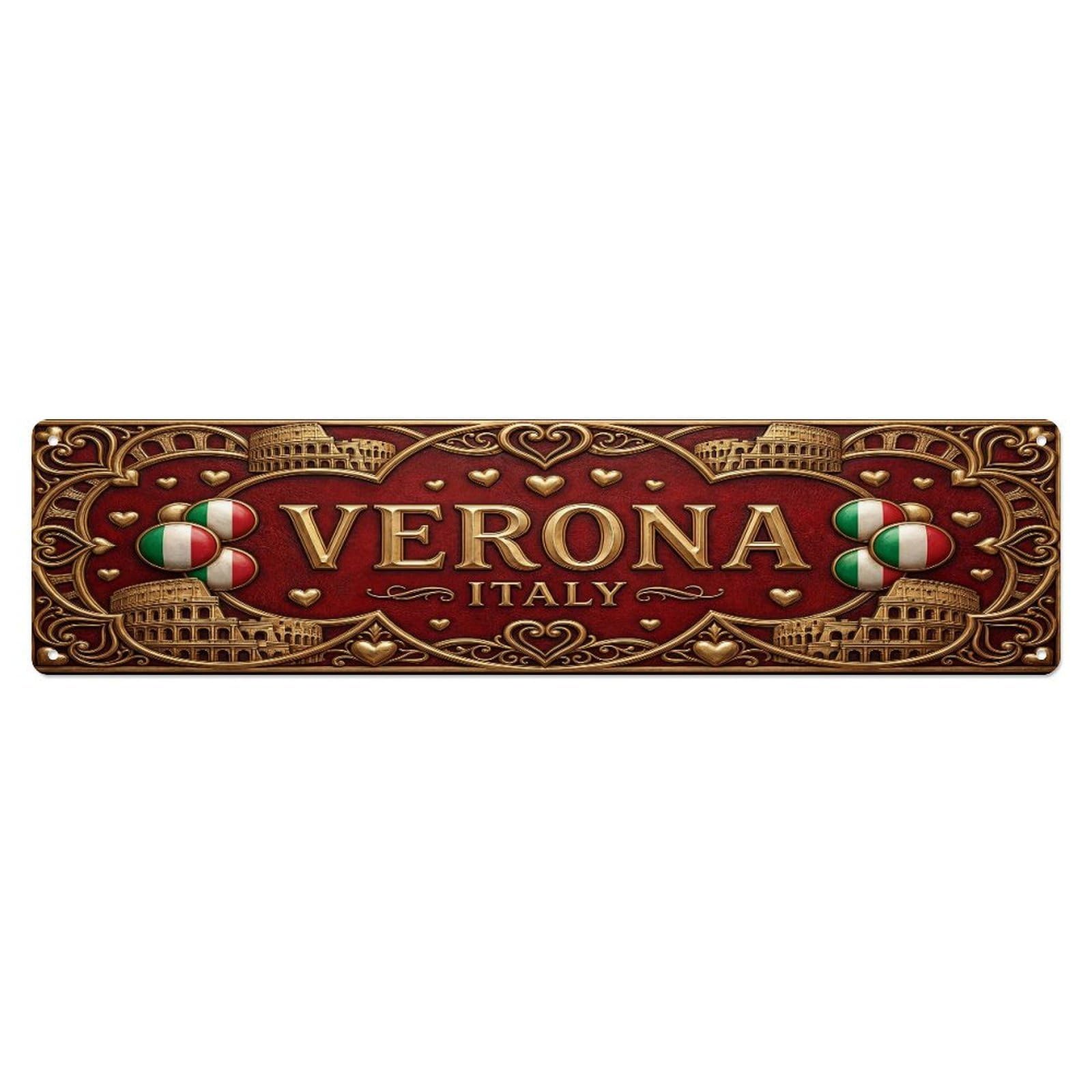 Vintage Verona Italy Flag Pattern Metal Tin Sign