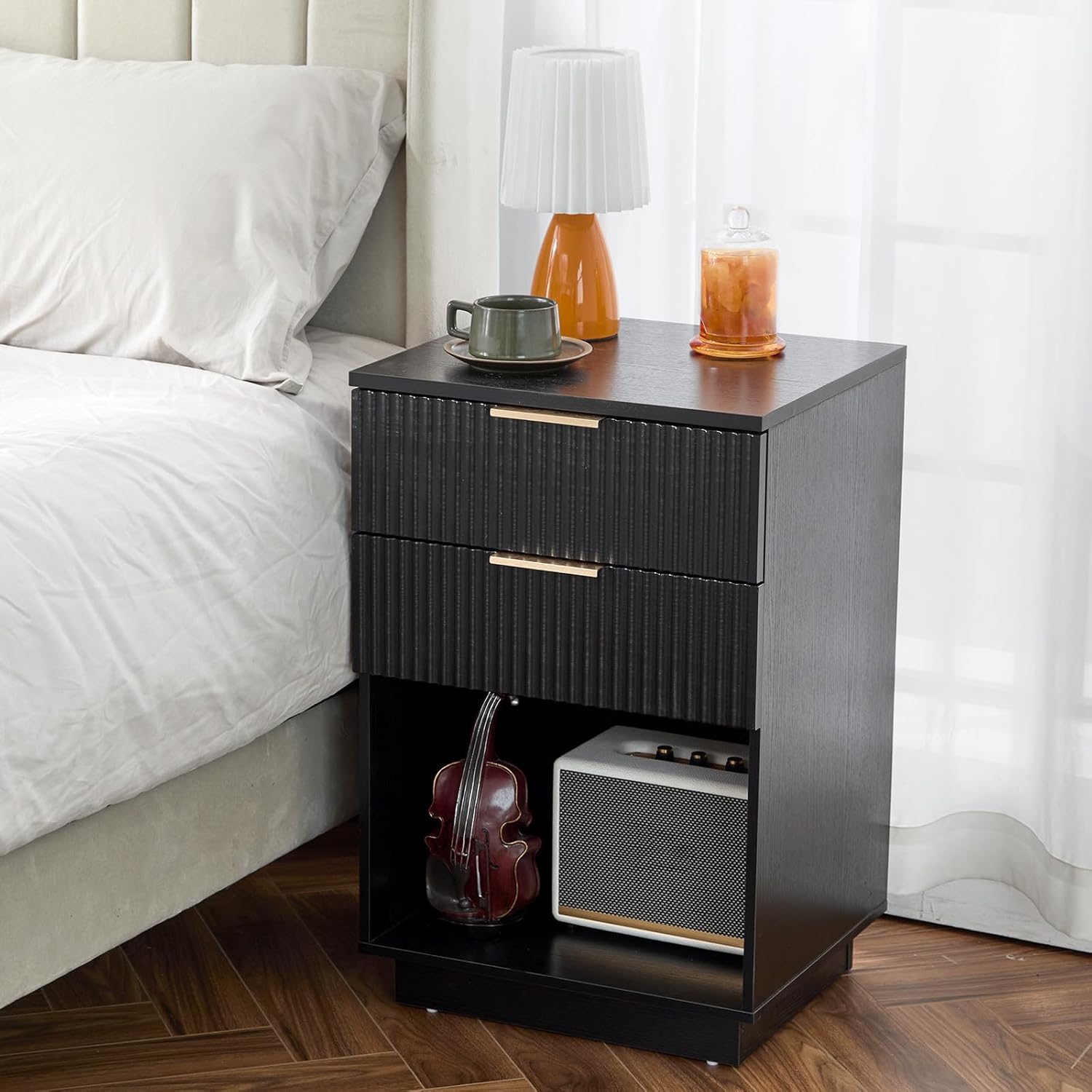Nightstand, 2 Drawer Dresser for Bedroom, 2 Drawers Bedside Table Cabinet, Small Dresser Night Stand End Table for Bedroom, Living Room, Closet, Entryway, College Dorm