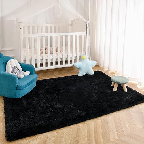 Miniatura 4 de Kimicole - Alfombra de área negra para dormitorio, sala de estar, decoración del hogar, 3 x 5 pulgadas, bonita alfombra esponjosa para apartamentos,