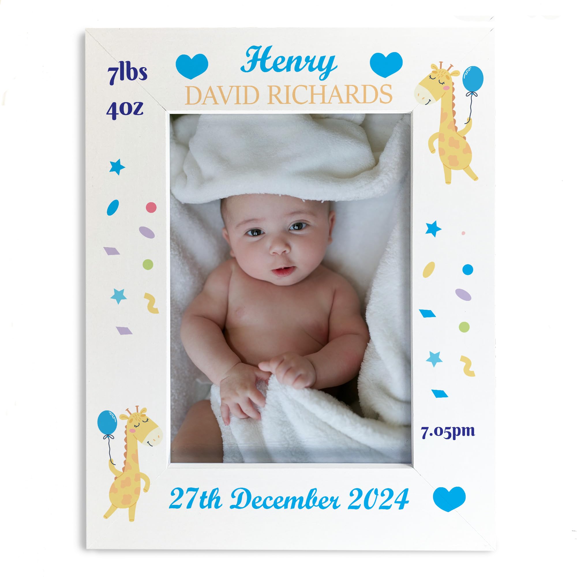 Personalised Baby Boy Photo Frame With Birth Details and Cute Design New Baby Gift Nursery Photo Frame Baby Photo Frame Gift For New Mummy Daddy Keepsake (Design 11)