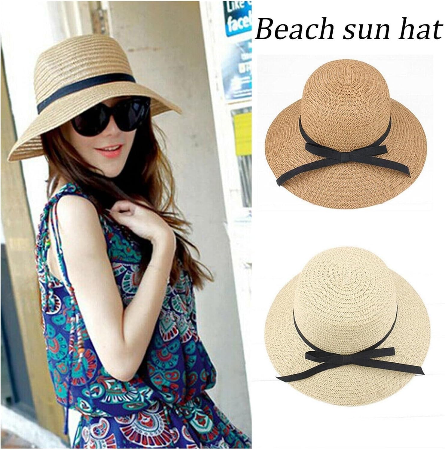 Women's Foldable Straw Sun Hat – Wide Brim Summer for Beach and Travel