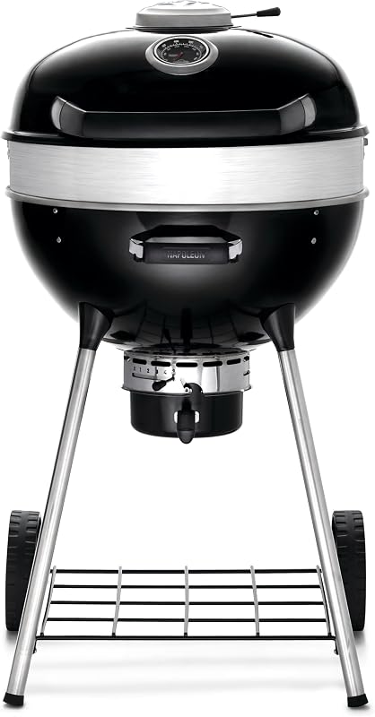 PRO22 Professional Charcoal Kettle Grill, Black, Porcelain-Enameled Lid and Bowl, Chrome-Plated Cooking Grid