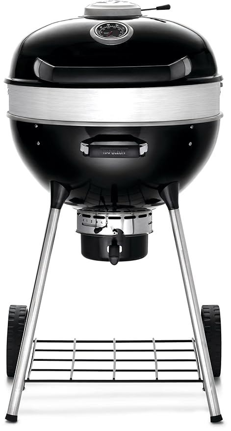 Napoleon PRO 22-Inch Charcoal Kettle Grill - PRO22K-LEG-3 - Black, Stainless Steel Spacer Ring, 363in? Cooking Area, Sturdy 4-Leg Design, 7-Inch Wheels