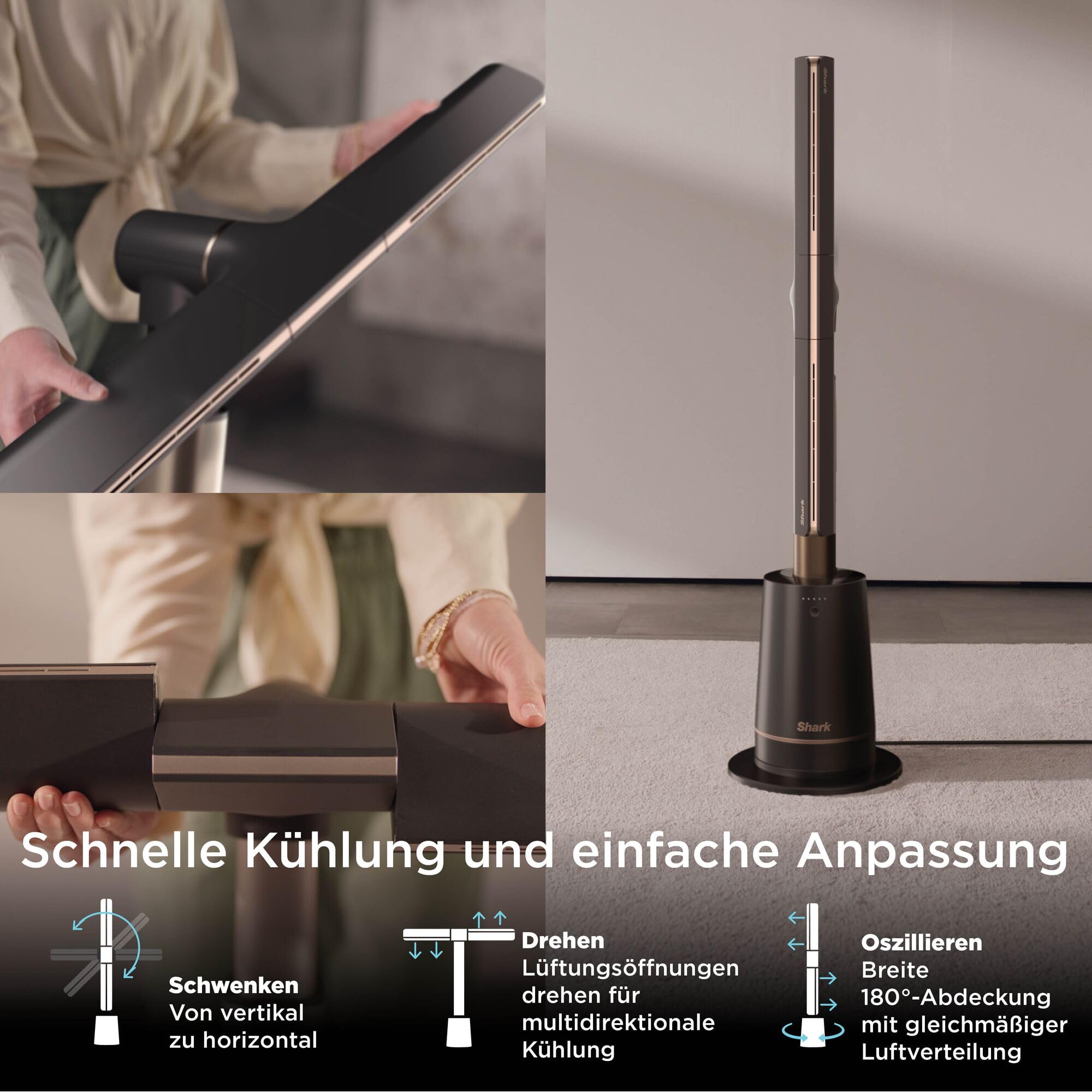 Shark TurboBlade Turmventilator, leise, Hochgeschwindigkeitssystem, Luftzirkulation bis 20 Meter, 10 Geschwindigkeiten, 180° Oszillation, Fernbedienung, Timer, Einfache Reinigung, Anthrazit TF200SEU
