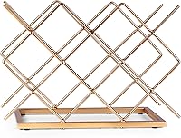 Vista 2 de Estante de vino para encimera, 10 botellas, moderno, de metal dorado, pequeño, soporte de vino de mesa para gabinete, despensa, almacenamiento