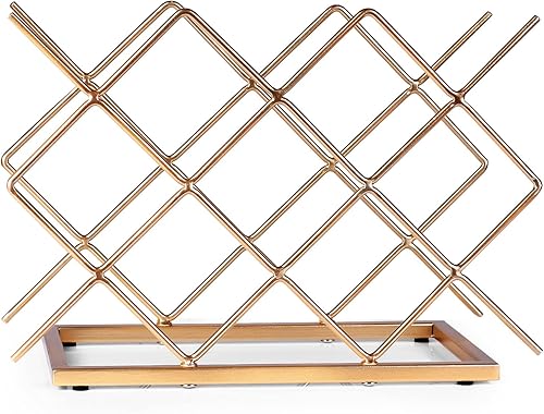 Miniatura 2 de Estante de vino para encimera, 10 botellas, moderno, de metal dorado, pequeño, soporte de vino de mesa para gabinete, despensa, almacenamiento de