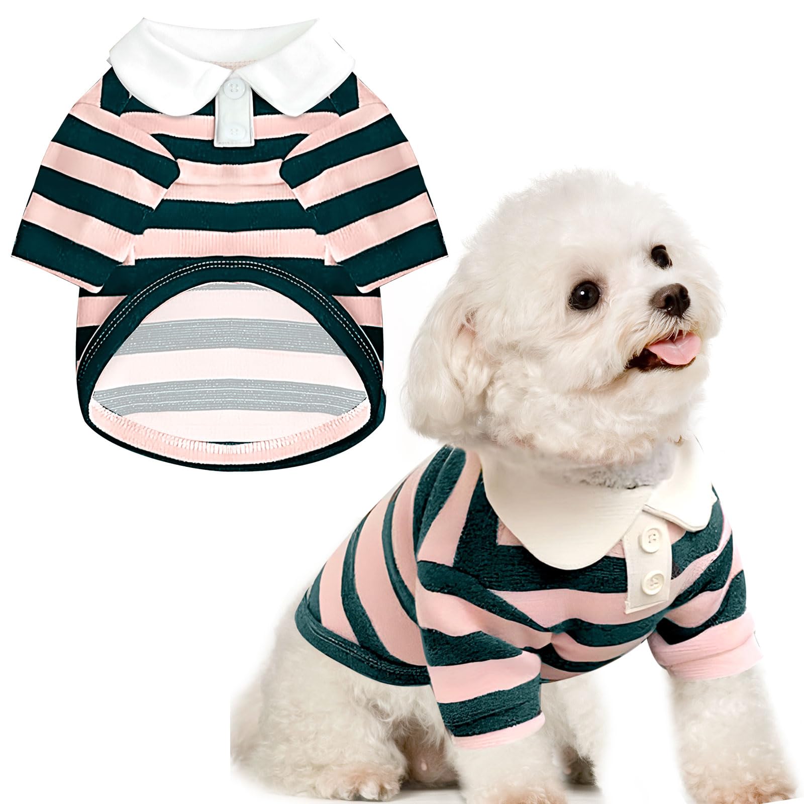 BAEJMJK Cute Dog Shirt Boy Girl Dog Clothes Striped Collared Polo T-Shirt for Small Medium Dogs Cats Soft Breathable Pet Puppy Outfits(Pink,X-Small)