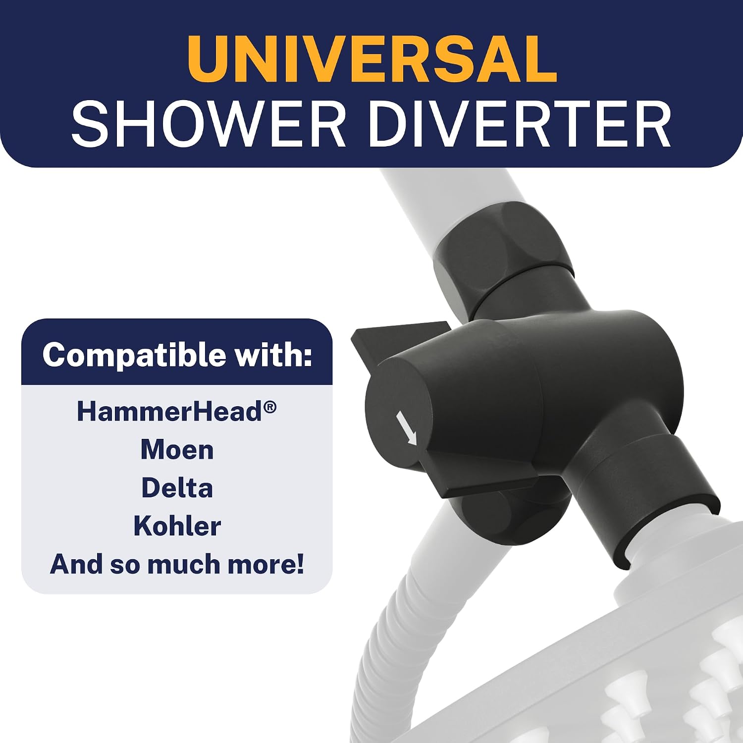 HammerHead Showers® SOLID METAL 3 Way Shower Diverter Valve - Shower Arm Diverter Connects Fixed and Hand Held to Shower Arm Shower Diverter for Dual Shower Head Shower Splitter 2 Way - Matte Black
