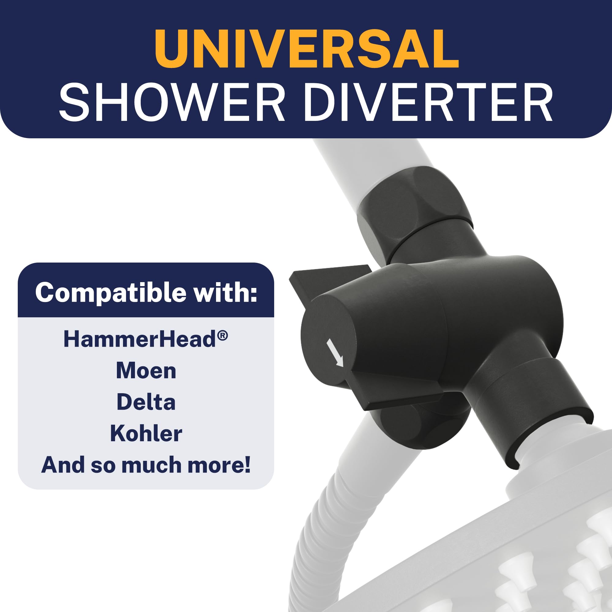 HammerHead Showers® Válvula desviadora de ducha de 3 vías, desviador de brazo de ducha que se conecta fijo y de mano al brazo de ducha, desviador de ducha para cabezal de ducha doble, divisor de ducha