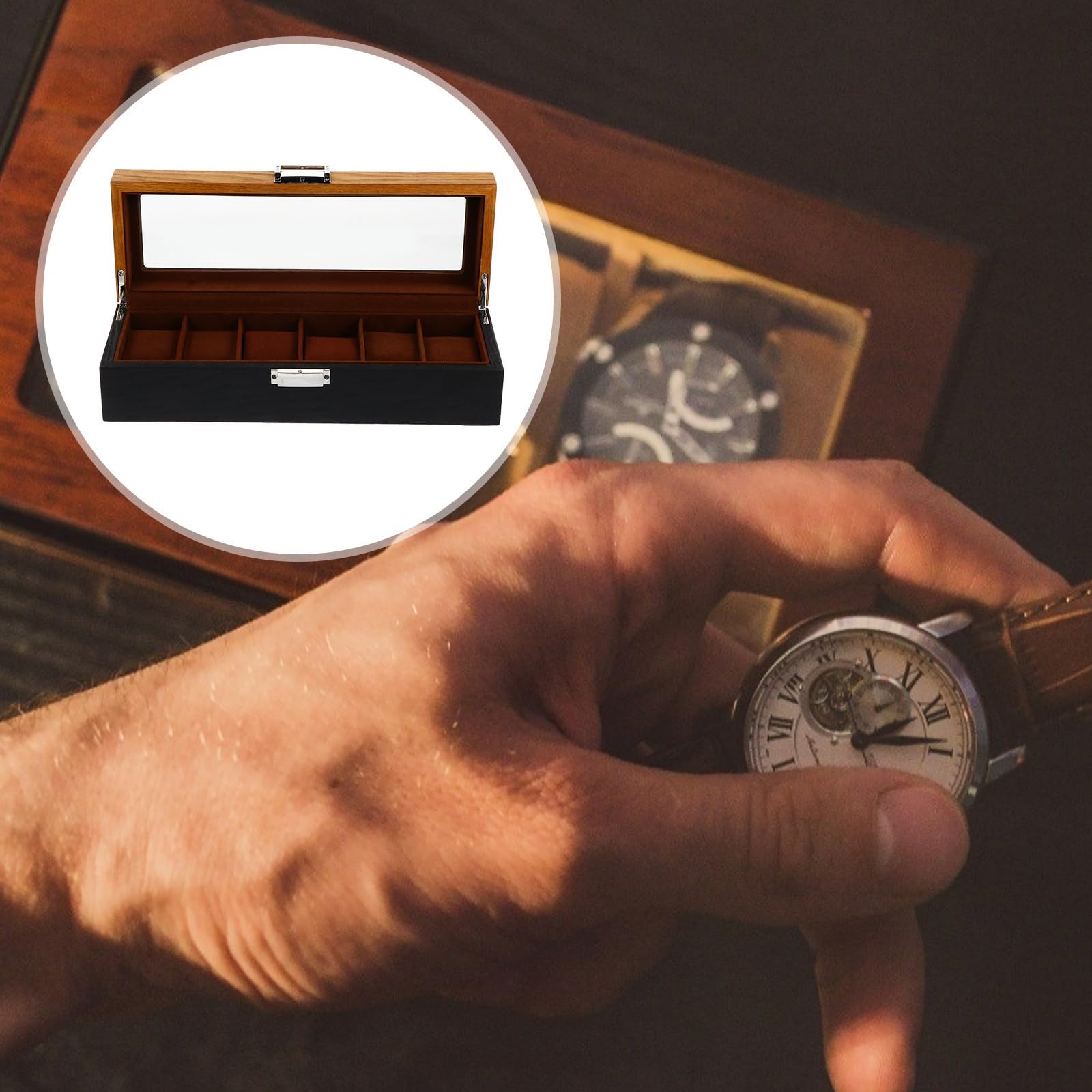 Alipis Caja de Reloj Vintage de Madera 6 Compartimentos y Hebilla