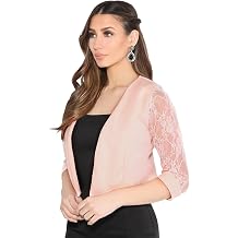 KRISP Womens Elegant Cropped Jacket Formal Bolero Shrug Cardigan Short Open Front Lace 3/4 Sleeve For Evening Dresses
