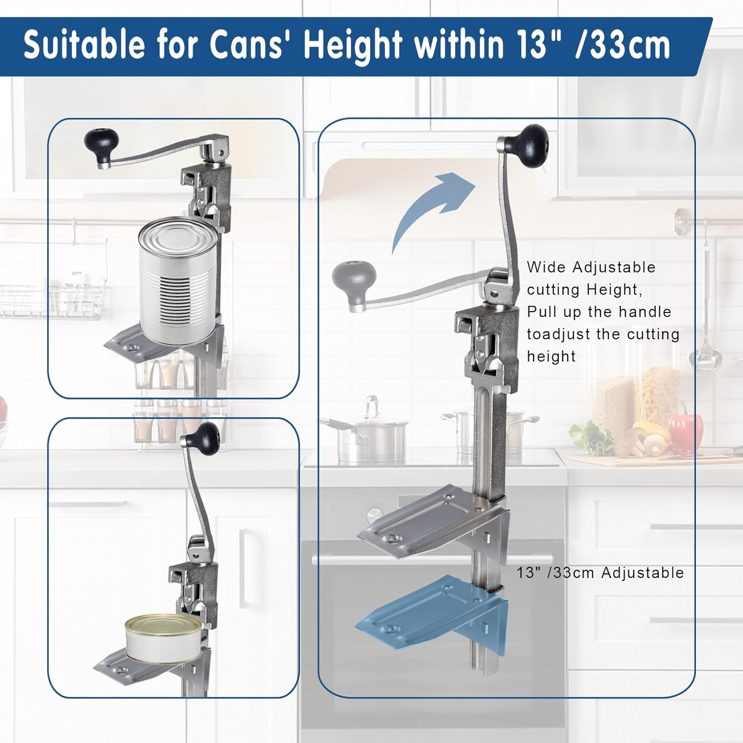 Commercial Can Opener Heavy Duty for 11100, 19”/48cm Heavy Duty Table Manual Industrial Can Opener for Cans Up to 13”Tall, Commercial Can Openers with Plated Steel Base Stainless Steel Blade