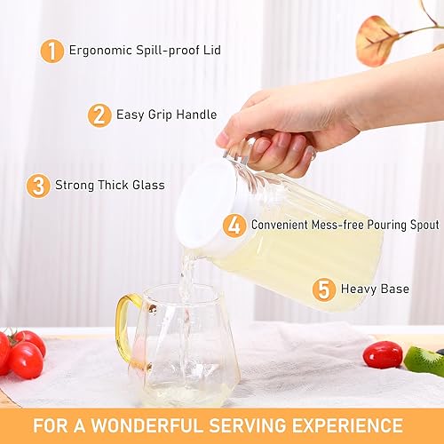 Miniatura 4 de Gejoy Jarra de vidrio de 4 piezas de 17 onzas con tapa, jarra de jugo, jarra de agua de vidrio, recipientes para bebidas, jarra para nevera, té