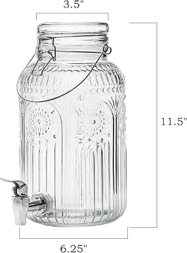 Miniatura 2 de Kingrol Dispensador de bebidas de vidrio de 1 galón con tapa y espita, boca ancha, jarra de jugo a prueba de fugas, dispensador de bebidas vintage