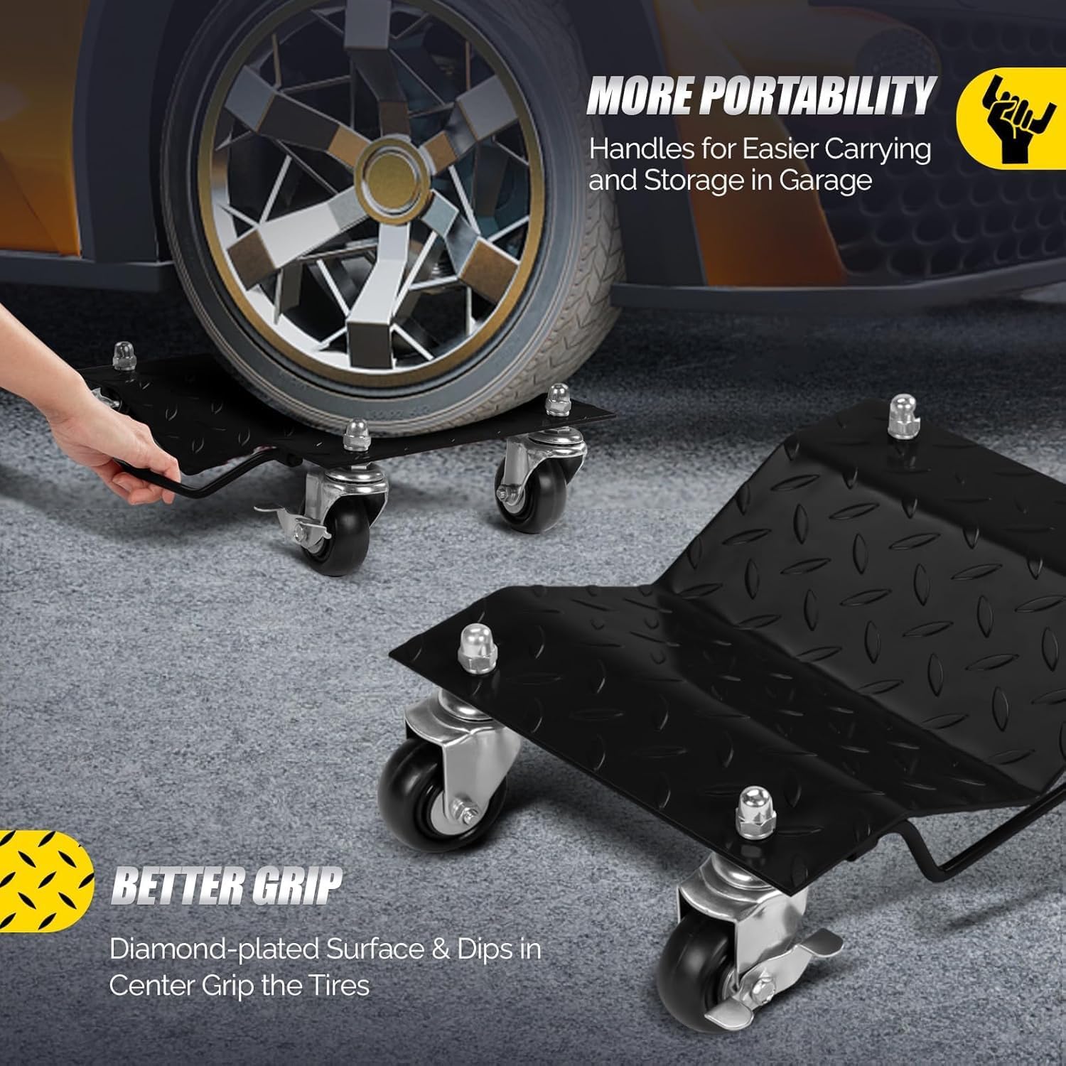 Plataformas Rodantes De Alta Resistencia - Frenos Integrados - Patines De Acero para Mover y Remolcar Vehículos - Almacenamiento con Placa Roscada