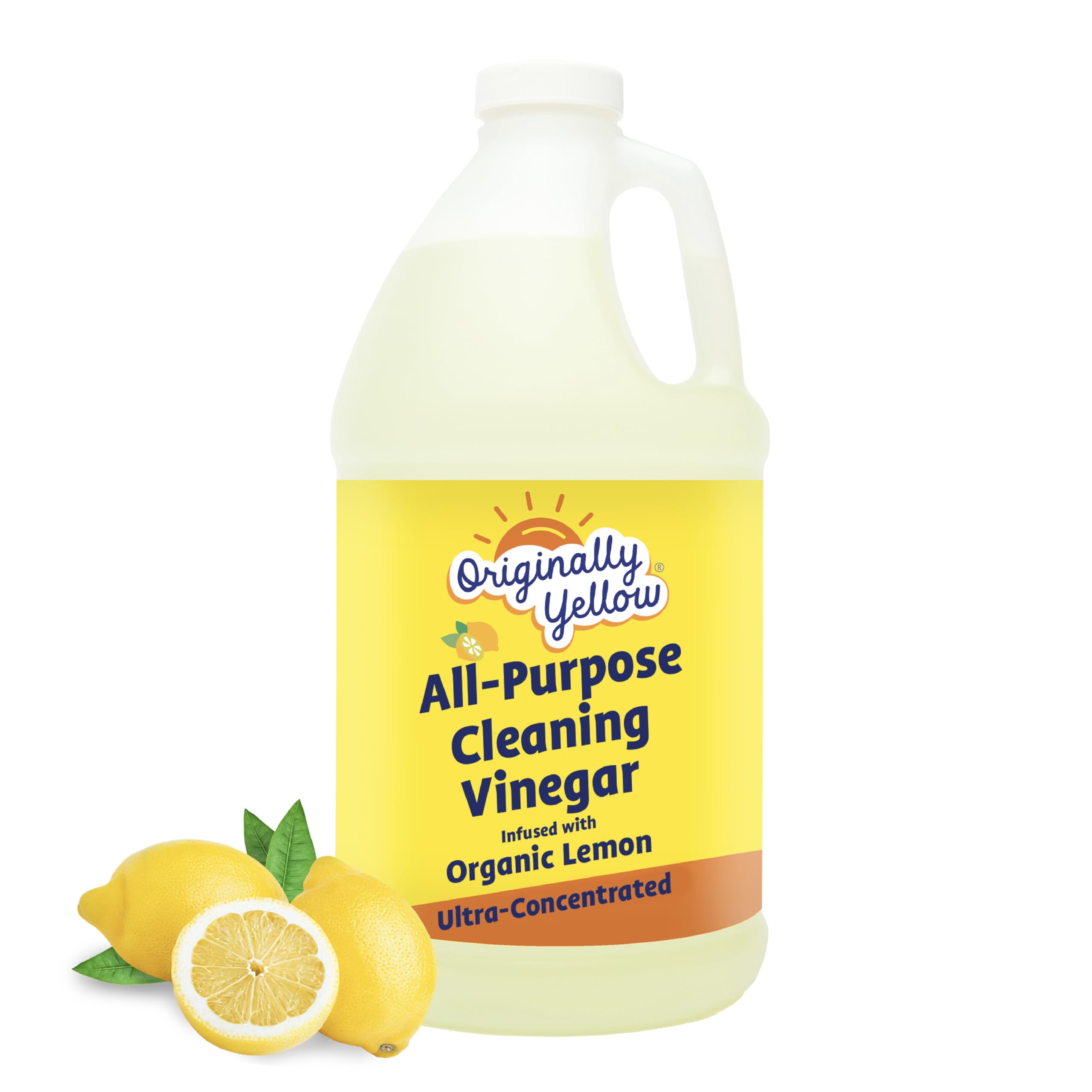 Originally Yellow All-Purpose Cleaning Vinegar for Home Floor Cleaning Solution with Distilled Vinegar | Infused with Organic Lemon | Plant-Based House Cleaning Supplies, 1.89 L (1-Pack)