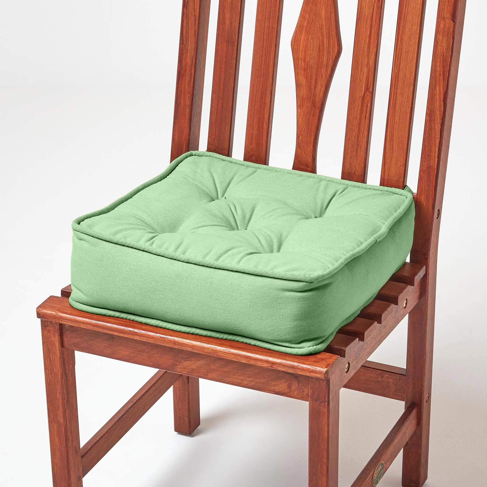 Homescapes Unisex Dark Green Cotton Dining Chair Booster Cushion In 40Cm X 40Cm