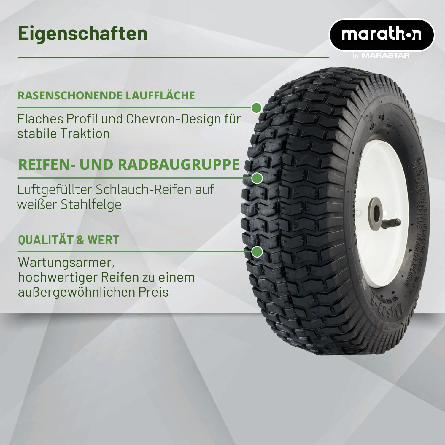 Marathon 20336 Pneumatischer (luftgefüllt) Rasenmäherreifen auf Rad, 33 x 12,7-15,2 cm, 1 Stück