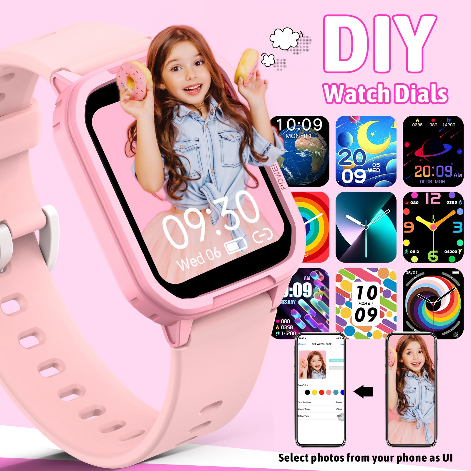 JOYELE Smartwatch Bambini, Fitness Tracker Orologio Bambina, Impermeabile Orologio Ragazza e Ragazzo con 19 Sportive, Contapassi, Sveglia, Orologio Intelligente per Bambini 3-16 Anni Regalo (Rosa)